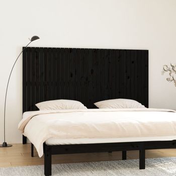 Cabecero De Cama Pared | Panel De Cabecera Madera Maciza Pino Negro 204x3x110 Cm Cfw819512