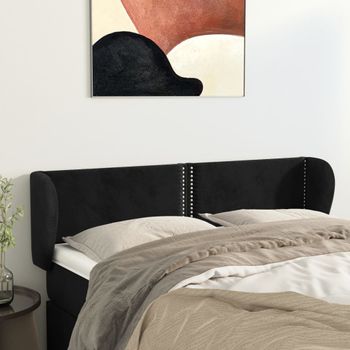 Cabecero Cama | Panel De Cabecera De Terciopelo Negro 147x23x78/88 Cm Cfw646713