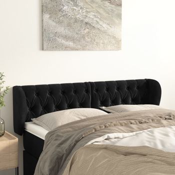 Cabecero Cama | Panel De Cabecera De Terciopelo Negro 147x23x78/88 Cm Cfw948013