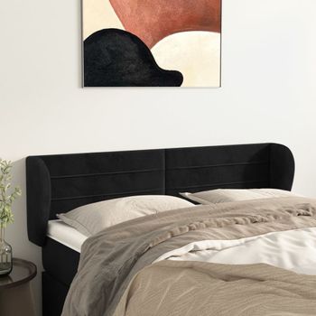 Cabecero Cama | Panel De Cabecera De Terciopelo Negro 147x23x78/88 Cm Cfw692137