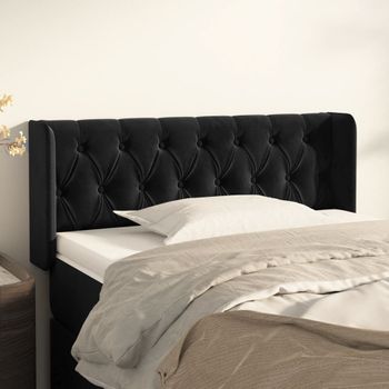 Cabecero Cama | Panel De Cabecera De Terciopelo Negro 93x16x78/88 Cm Cfw101996