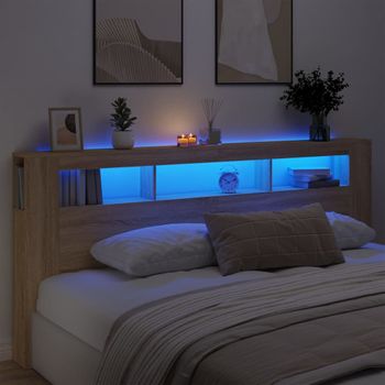 Cabecero Cama | Panel De Cabecera Led Madera Ingeniería Roble Sonoma 220x18,5x103,5 Cm Cfw217845