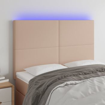 Cabecero Cama | Panel De Cabecera Luces Led Cuero Sintético Capuchino 144x5x118/128cm Cfw796385