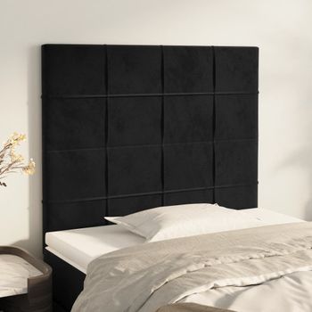 Pack 2 Uds Cabeceros Cama | Panel De Cabeceras De Terciopelo Negro 90x5x78/88 Cm Cfw387658