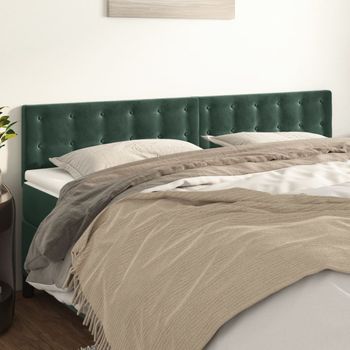 Pack 2 Uds Cabeceros Cama | Panel De Cabeceras De Terciopelo Verde Oscuro 90x5x78/88 Cm Cfw679364