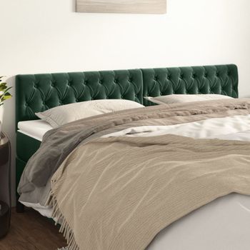 Pack 2 Uds Cabeceros Cama | Panel De Cabeceras De Terciopelo Verde Oscuro 90x7x78/88 Cm Cfw266670