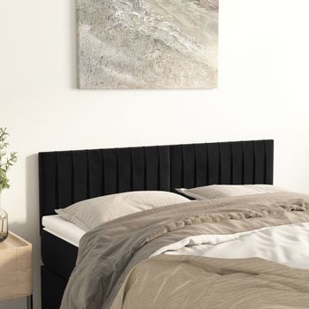 Pack 2 Uds Cabeceros Cama | Panel De Cabeceras Terciopelo Negro 72x5x78/88 Cm Cfw929041