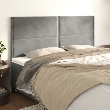 Pack 4 Uds Cabeceros Cama | Panel De Cabeceras De Terciopelo Gris Claro 90x5x78/88 Cm Cfw128919