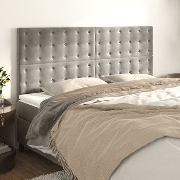 Pack 4 Uds Cabeceros Cama | Panel De Cabeceras De Terciopelo Gris Claro 90x5x78/88 Cm Cfw597675