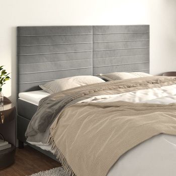 Pack 4 Uds Cabeceros Cama | Panel De Cabeceras De Terciopelo Gris Claro 90x5x78/88 Cm Cfw116737