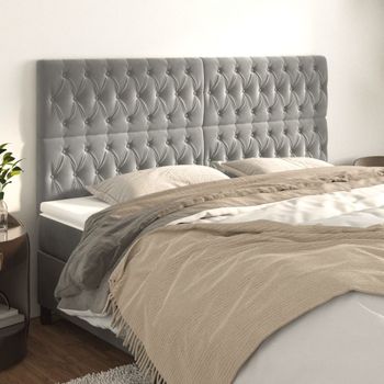 Pack 4 Uds Cabeceros Cama | Panel De Cabeceras De Terciopelo Gris Claro 90x7x78/88 Cm Cfw454928