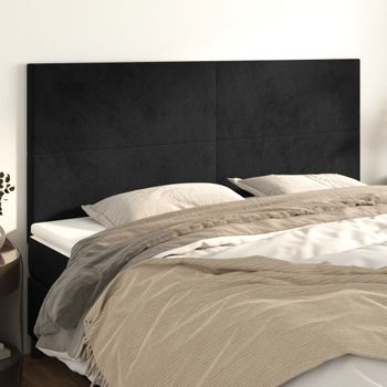 Pack 4 Uds Cabeceros Cama | Panel De Cabeceras De Terciopelo Negro 100x5x78/88 Cm Cfw544453