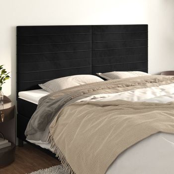 Pack 4 Uds Cabeceros Cama | Panel De Cabeceras De Terciopelo Negro 100x5x78/88 Cm Cfw508776