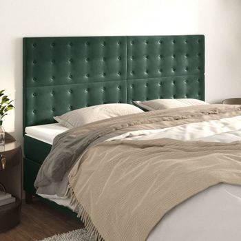 Pack 4 Uds Cabeceros Cama | Panel De Cabeceras De Terciopelo Verde Oscuro 90x5x78/88 Cm Cfw272185