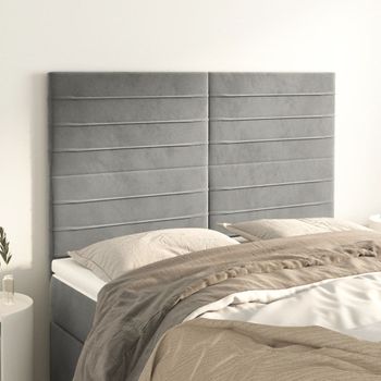 Pack 4 Uds Cabeceros Cama | Panel De Cabeceras Terciopelo Gris Claro 72x5x78/88 Cm Cfw402335