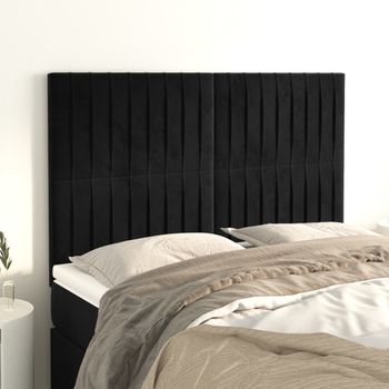 Pack 4 Uds Cabeceros Cama | Panel De Cabeceras Terciopelo Negro 72x5x78/88 Cm Cfw289665