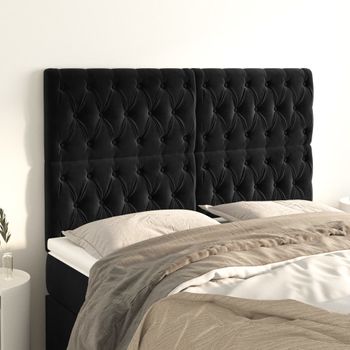 Pack 4 Uds Cabeceros Cama | Panel De Cabeceras Terciopelo Negro 72x7x78/88 Cm Cfw155540