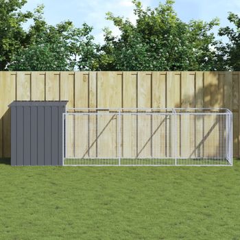 Caseta Perros | Perrera Exterior Con Corral Acero Galvanizado Gris 110x405x110 Cm Cfw750375