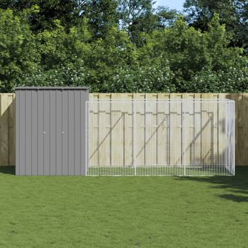 Caseta Perros | Perrera Exterior Corral Acero Galvanizado Gris Claro 165x455x181cm Cfw750399