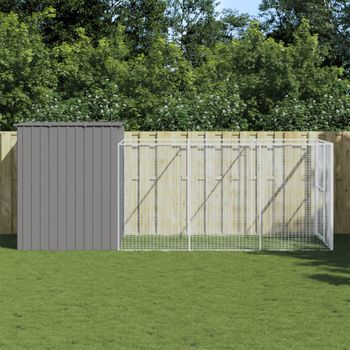 Caseta Perros | Perrera Exterior Corral Acero Galvanizado Gris Claro 214x457x181cm Cfw750403