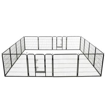 Corral Para Perros | Perrera Exterior 16 Paneles De Acero 80x80 Cm Negro Cfw755804