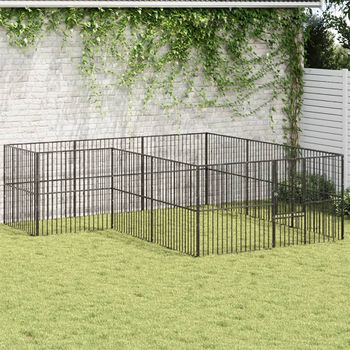 Corralito Para Perros | Perrera Exterior Con 12 Paneles Acero Galvanizado Negro Cfw755813