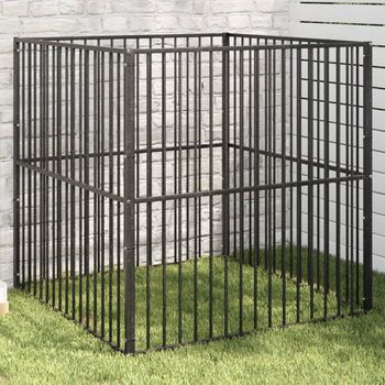 Corralito Para Perros | Perrera Exterior Con 4 Paneles Acero Galvanizado Negro Cfw755818