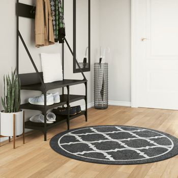 Alfombra De Dormitorio | Felpudo | Alfombra Lavable Antideslizante Negro Y Blanco Ø 120 Cm Cfw730969