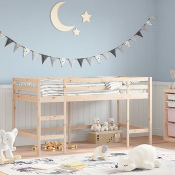 Cama Individual | Cama Infantil | Cama Alta De Niños Con Escalera Madera Maciza Pino 90x200 Cm Cfw54406