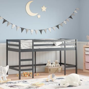 Cama Individual | Cama Infantil | Cama Alta De Niños Escalera Madera Maciza Pino Negra 90x190 Cm Cfw67396