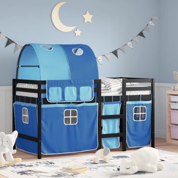 Cama Individual | Cama Infantil | Cama Alta Para Niños Con Túnel Madera Pino Azul 90x190 Cm Cfw38697