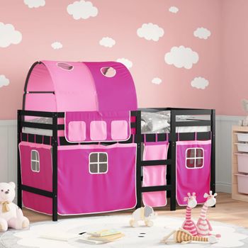 Cama Individual | Cama Infantil | Cama Alta Para Niños Con Túnel Madera Pino Rosa 90x190 Cm Cfw40630