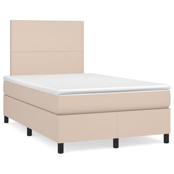 Cama Matrimonial | Cama Para Adultos | Cama Box Spring Colchón Led Cuero Sintético Capuchino 120x190cm Cfw613953