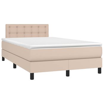 Cama Matrimonial | Cama Para Adultos | Cama Box Spring Colchón Led Cuero Sintético Capuchino 120x190cm Cfw325354