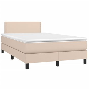 Cama Matrimonial | Cama Para Adultos | Cama Box Spring Colchón Led Cuero Sintético Capuchino 120x190cm Cfw556570