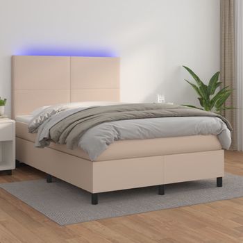 Cama Para Adultos | Cama Box Spring Colchón Led Cuero Sintético Capuchino 140x190cm Cfw924641