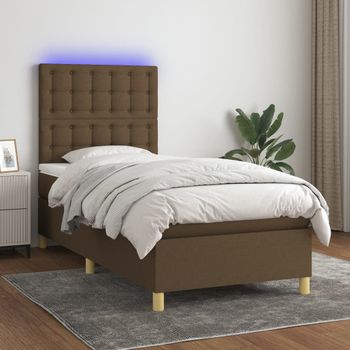 Cama Para Adulto | Cama Individual | Cama Box Spring Colchón Luces Led Tela Marrón Oscuro 100x200cm Cfw705819