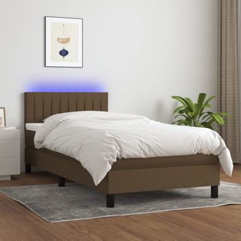 Cama Individual | Cama Para Adultos | Cama Box Spring Colchón Luces Led Tela Marrón Oscuro 100x200cm Cfw842655