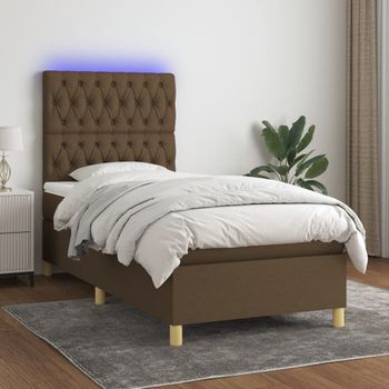 Cama Para Adultos | Cama Box Spring Colchón Luces Led Tela Marrón Oscuro 100x200cm Cfw596259