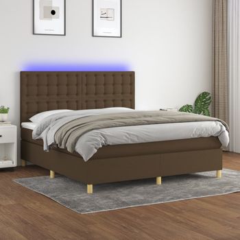 Cama Doble | Cama Box Spring | Cama Para Adultos Colchón Luces Led Tela Marrón Oscuro 180x200cm Cfw984195