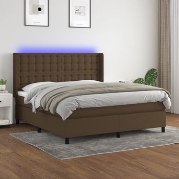 Cama Doble | Cama Box Spring | Cama Para Adultos Colchón Luces Led Tela Marrón Oscuro 180x200cm Cfw265376