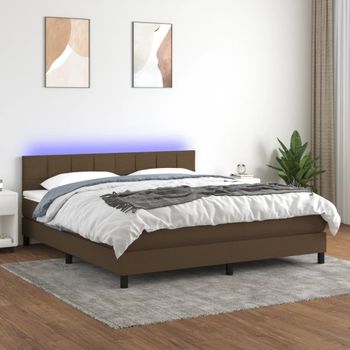 Cama Matrimonial | Cama Para Adultos | Cama Box Spring Colchón Luces Led Tela Marrón Oscuro 180x200cm Cfw794237