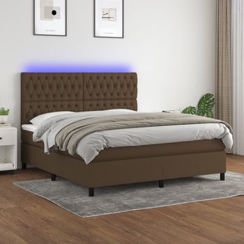 Cama Matrimonial | Cama Para Adultos | Cama Box Spring Colchón Luces Led Tela Marrón Oscuro 180x200cm Cfw10276