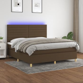 Cama Matrimonial | Cama Para Adultos | Cama Box Spring Colchón Luces Led Tela Marrón Oscuro 180x200cm Cfw936635