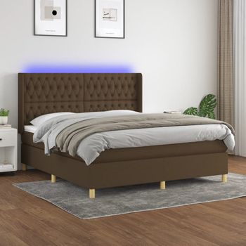 Cama Matrimonial | Cama Para Adultos | Cama Box Spring Colchón Luces Led Tela Marrón Oscuro 180x200cm Cfw20083