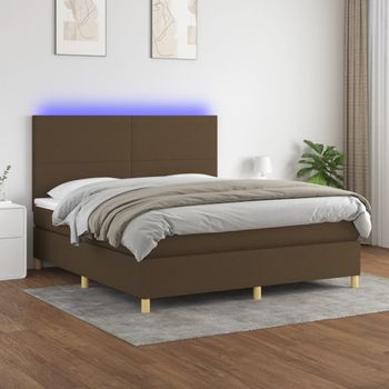 Cama Doble | Cama Box Spring | Cama Para Adultos Colchón Luces Led Tela Marrón Oscuro 180x200cm Cfw477311