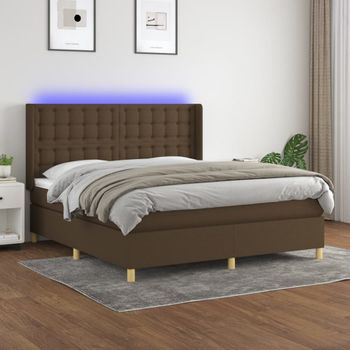 Cama Doble | Cama Box Spring | Cama Para Adultos Colchón Luces Led Tela Marrón Oscuro 180x200cm Cfw261784