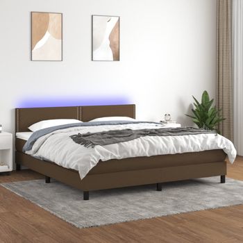 Cama Matrimonial | Cama Para Adultos | Cama Box Spring Colchón Luces Led Tela Marrón Oscuro 180x200cm Cfw643679