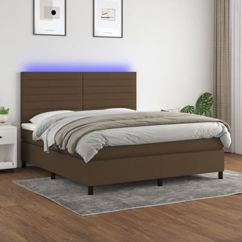 Cama Matrimonial | Cama Para Adultos | Cama Box Spring Colchón Luces Led Tela Marrón Oscuro 180x200cm Cfw530658