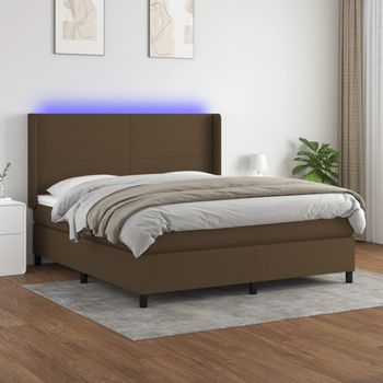 Cama Doble | Cama Box Spring | Cama Para Adultos Colchón Luces Led Tela Marrón Oscuro 180x200cm Cfw959467